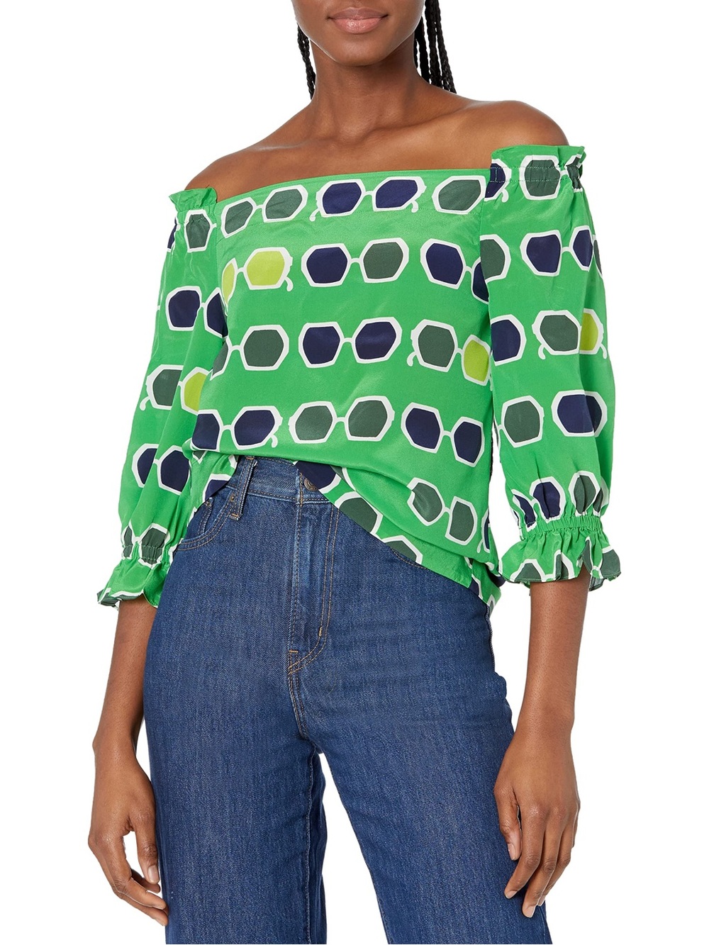 Trina Turk 100% silk off shoulder sunglasses top